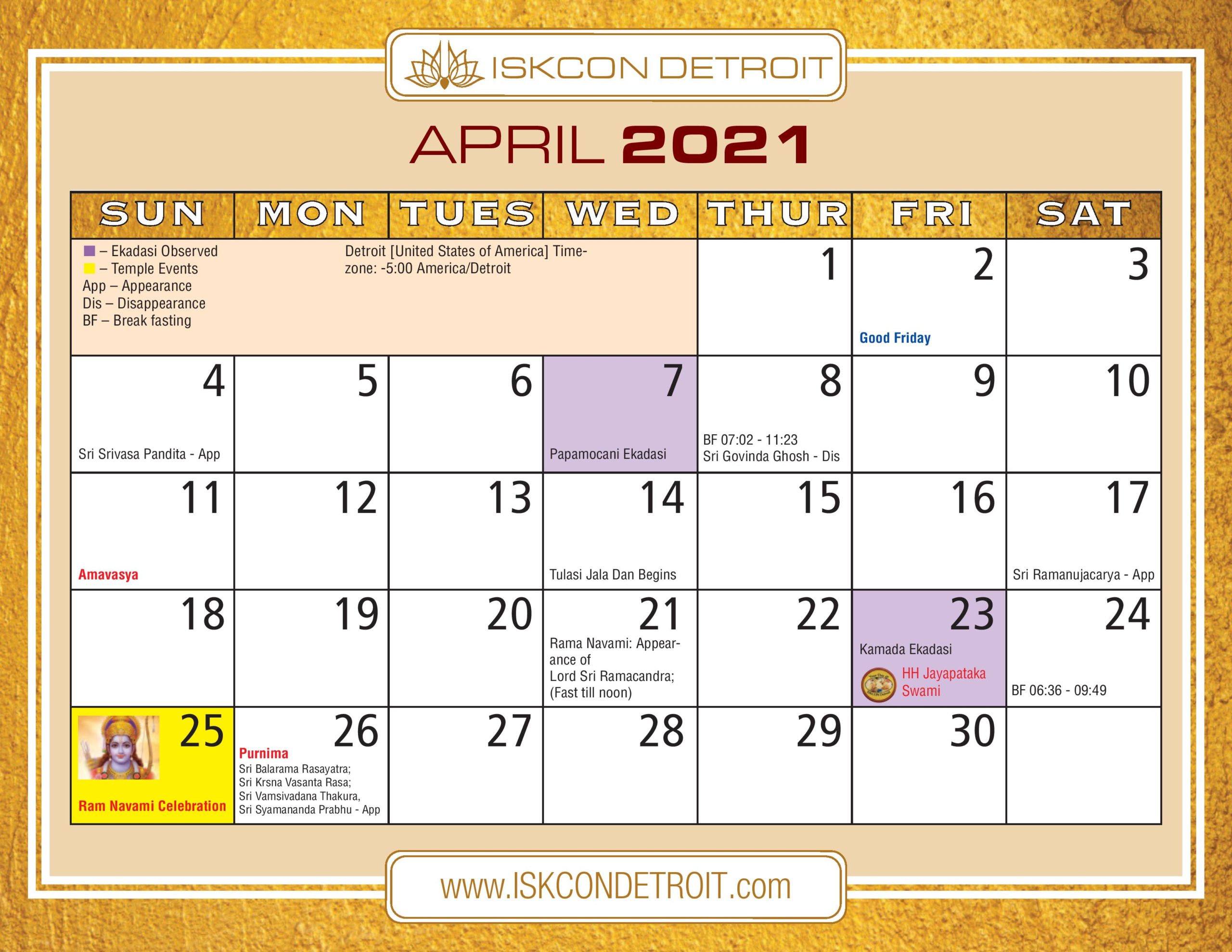Calendar ISKCON Detroit