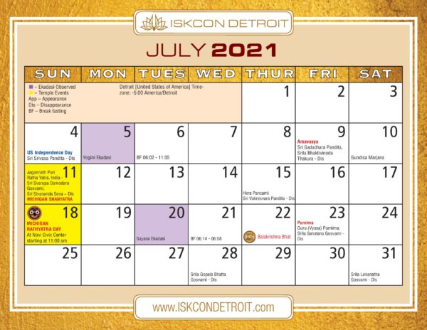 Calendar – ISKCON Detroit